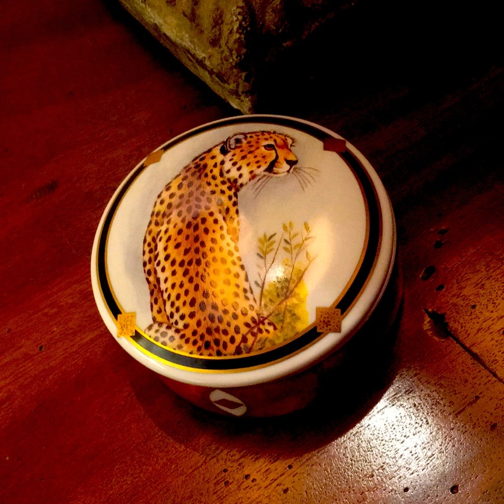 Cheetah gold trimmed porcelain box with cover